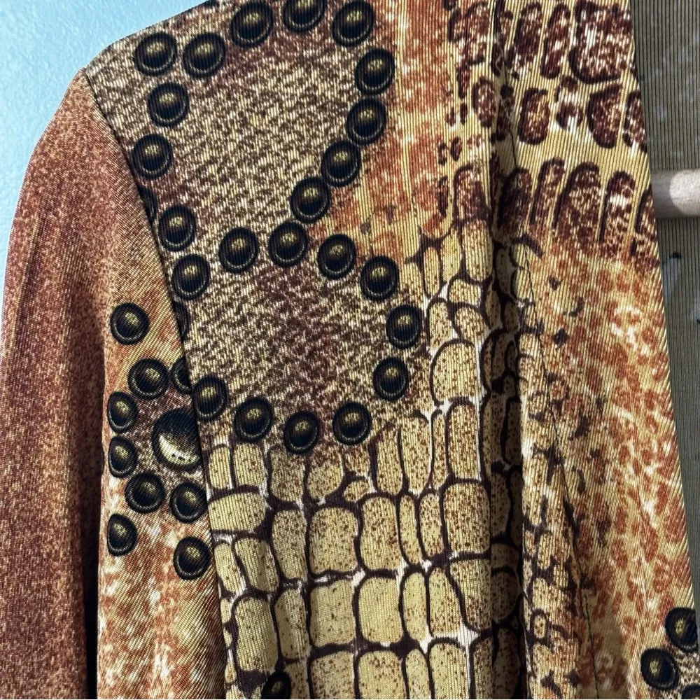 Vtg 80s Chicos Cardigan Womens 1 US M Gold Black Open Shawl Made in USA Reptile - Image 4