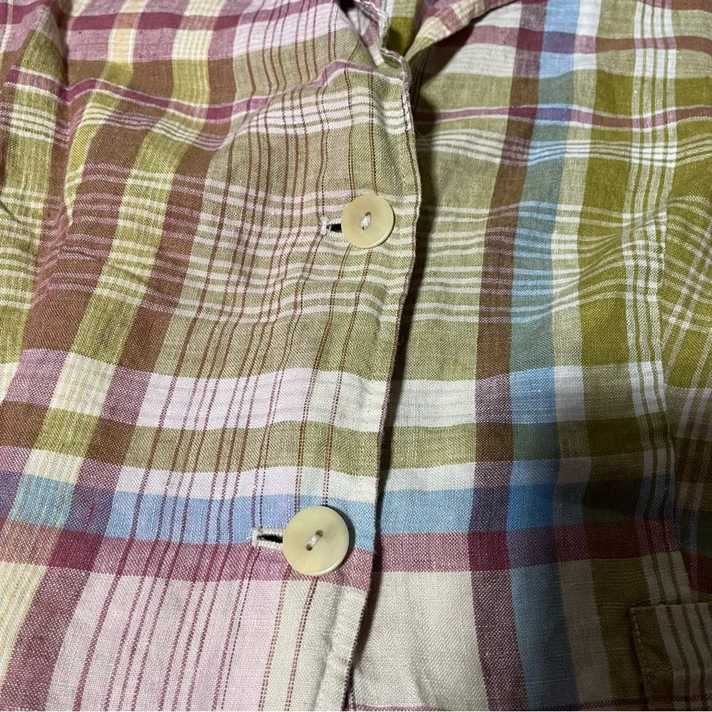 Pendleton Green Pink Spring Pastel Plaid Women's Top; Large - Image 7