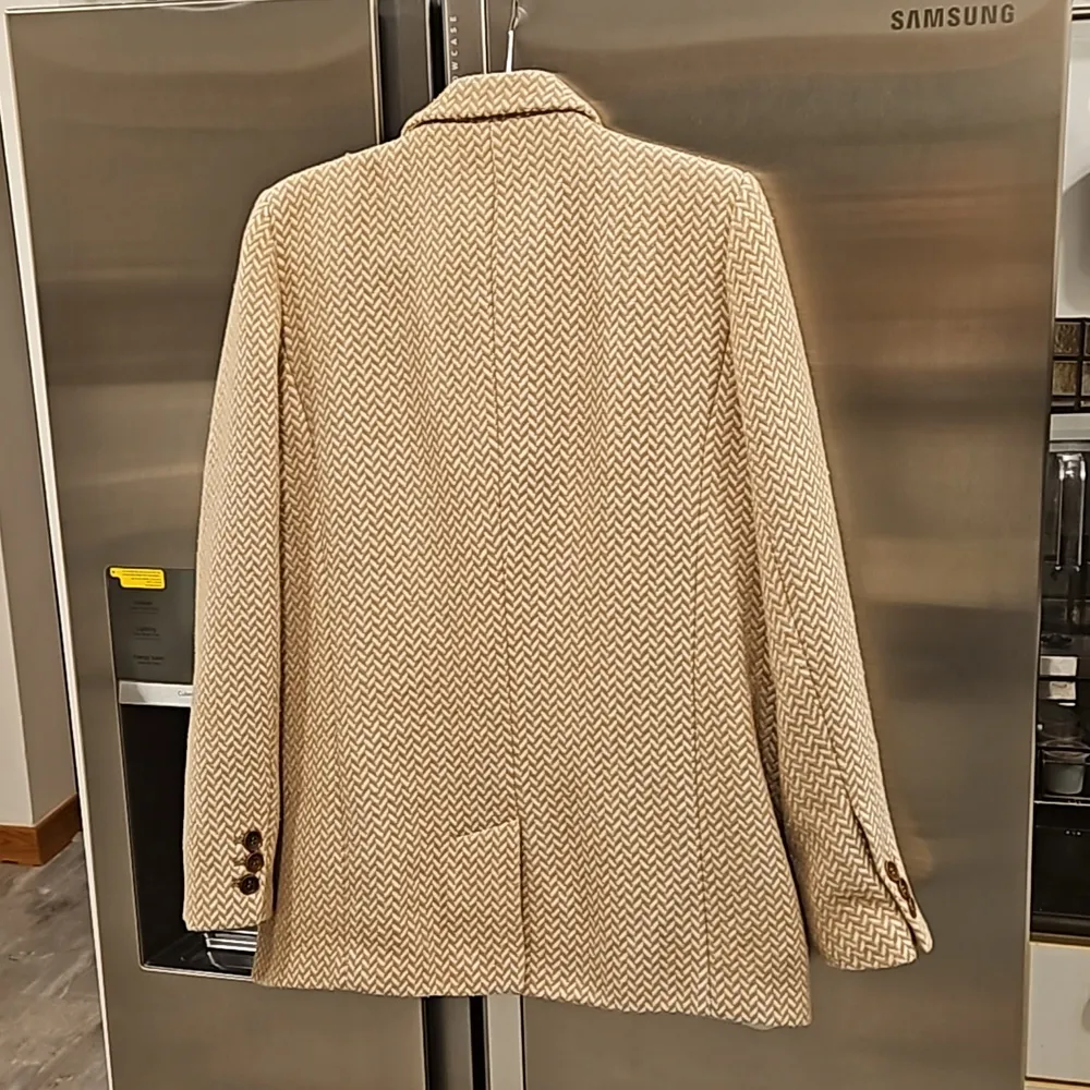 💕ANINE BING💕 Tweed Double Breasted Fishbone Blazer ~ Tan & Cream XL - Image 14