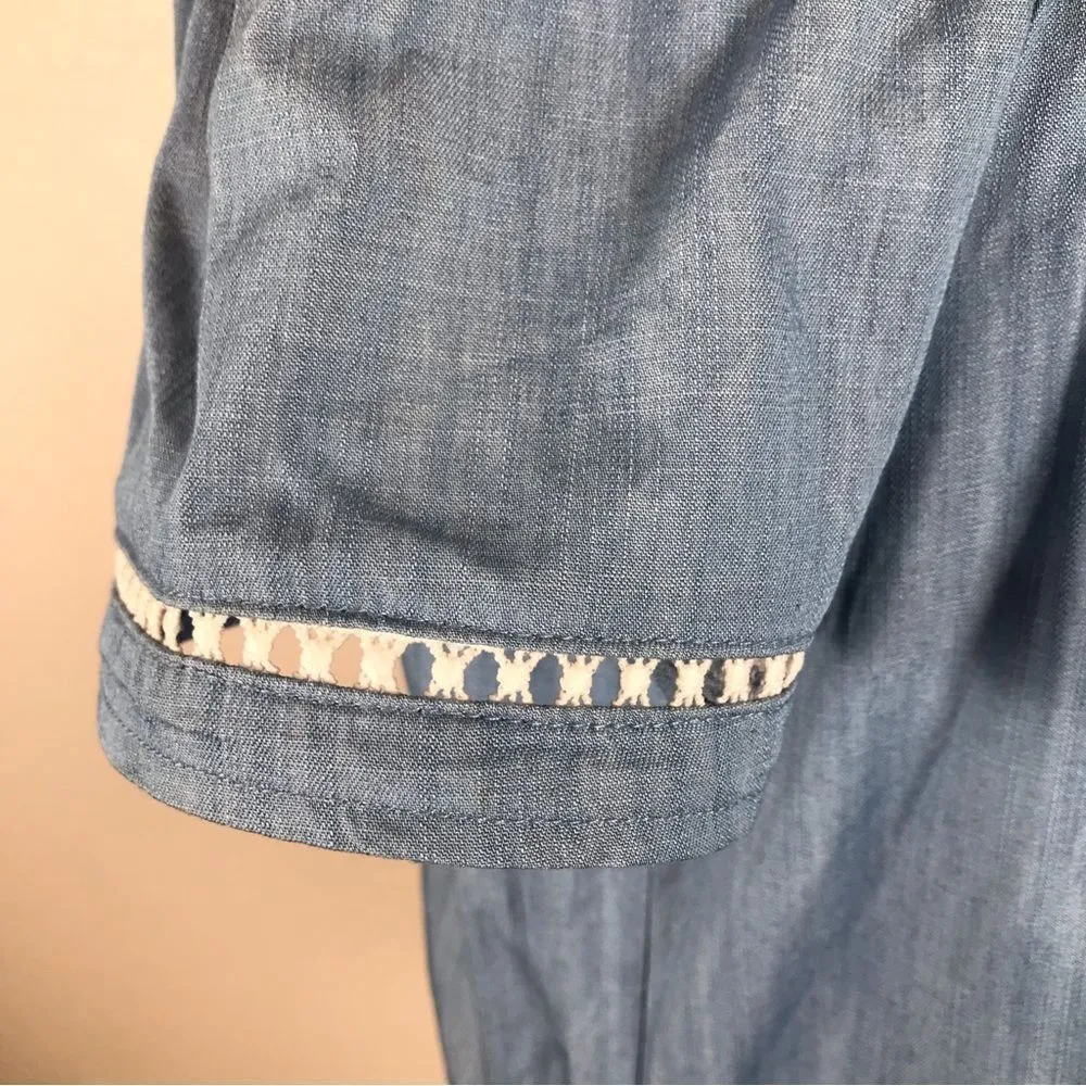 Bebe chambray off the shoulder boxy fit top L - Image 8