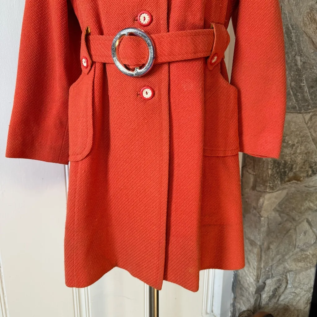 Vintage 1960s Retro Red Orange Wool Jacket Size 8 - Image 3