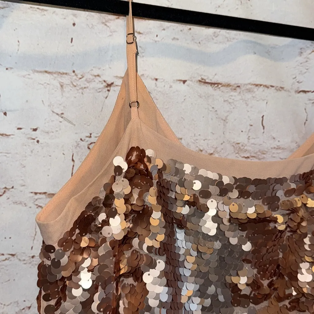 Moulinette Soeurs Camisole Anthropologie Pink/Rose Gold Sequin Spaghetti Strap 8 - Image 6