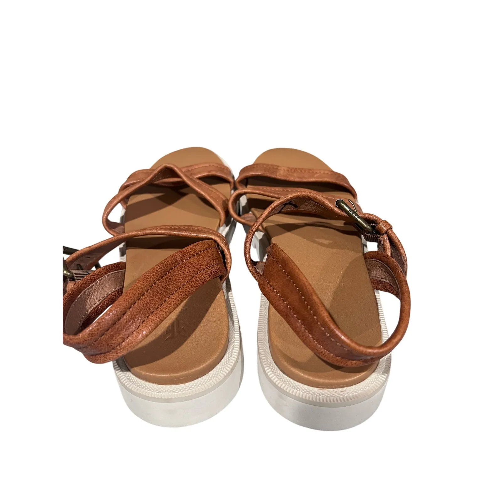 Frye Women’s Leather Platform Sandals Size 9M Camel Brown Strappy Comfort Shoes - Image 3