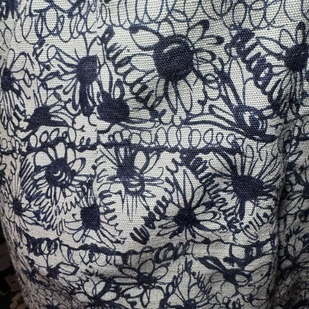 Adam Lippes NYC Women's Navy Blue Floral Linen and Cotton silk Lined Dress 12 Size 8 - Image 5