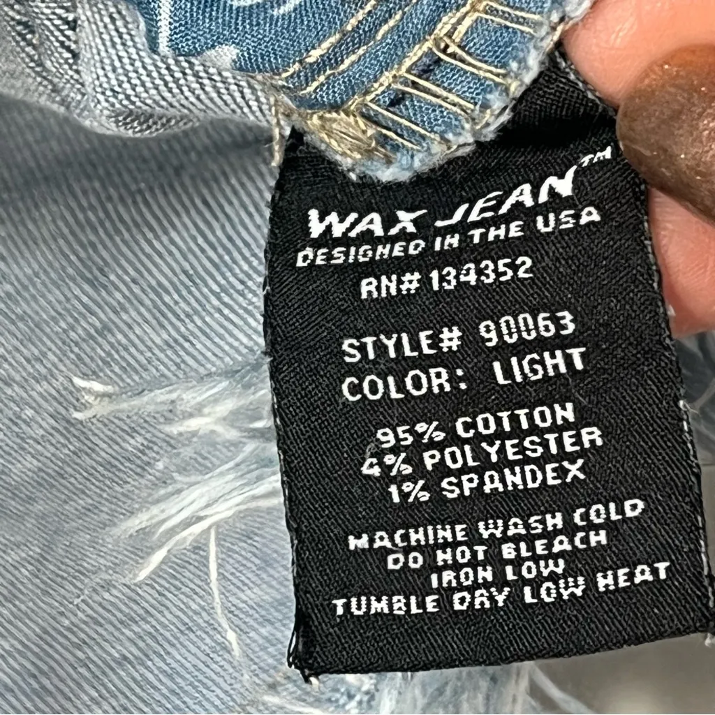 Wax Jean Distressed Frayed Hem Bleach Wash‎ Floral Oversized Pockets Mid-Rise(L) - Image 6