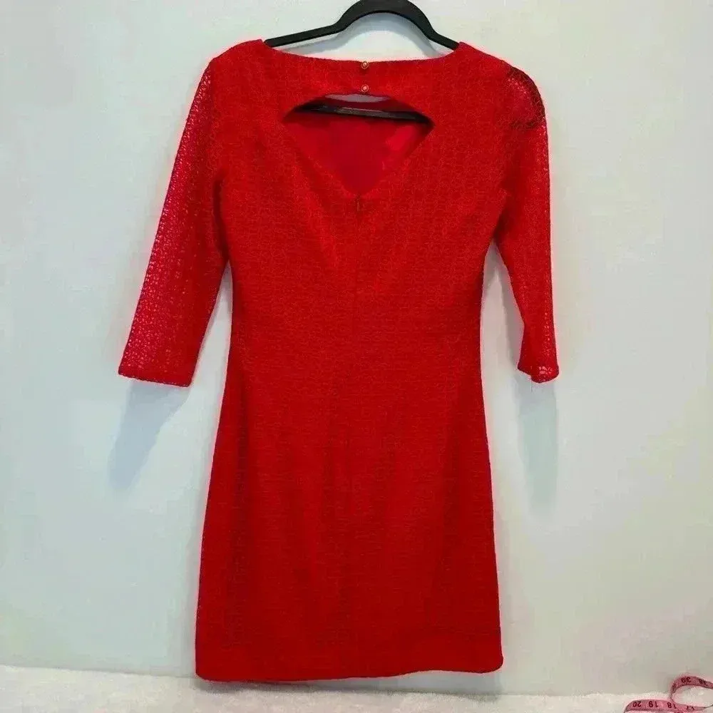 Trina‎ Turk Red Eyelet Dress Size 2 Peekaboo Back Cut Out - Image 6