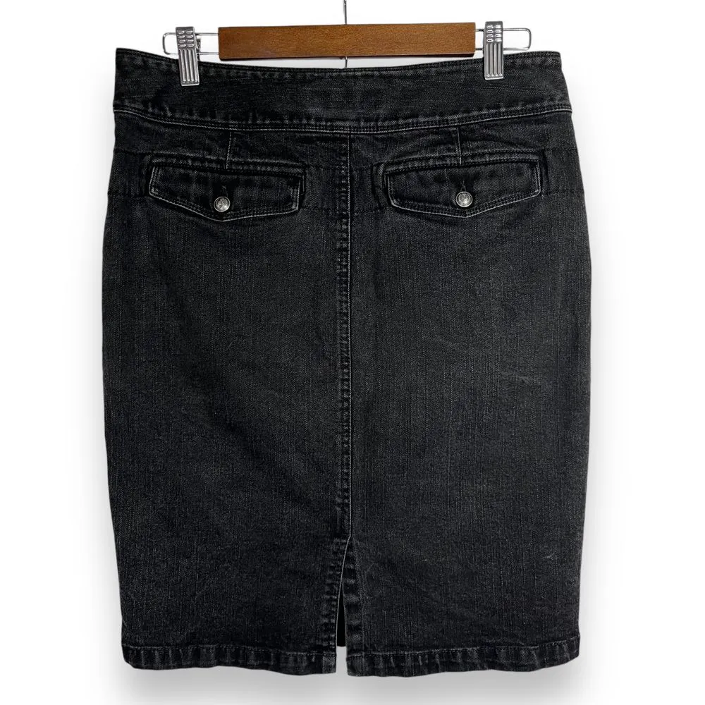 Lauren Ralph Lauren Vintage Black Denim Pencil Skirt Knee Length Buckle Womens 6 - Image 5