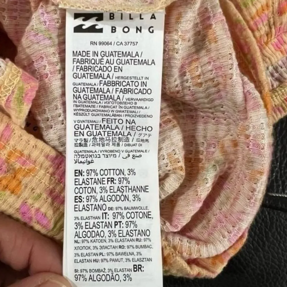 Billabong Peasant Croped Rushed Floral Print Orange Women's Top NWT - Image 9