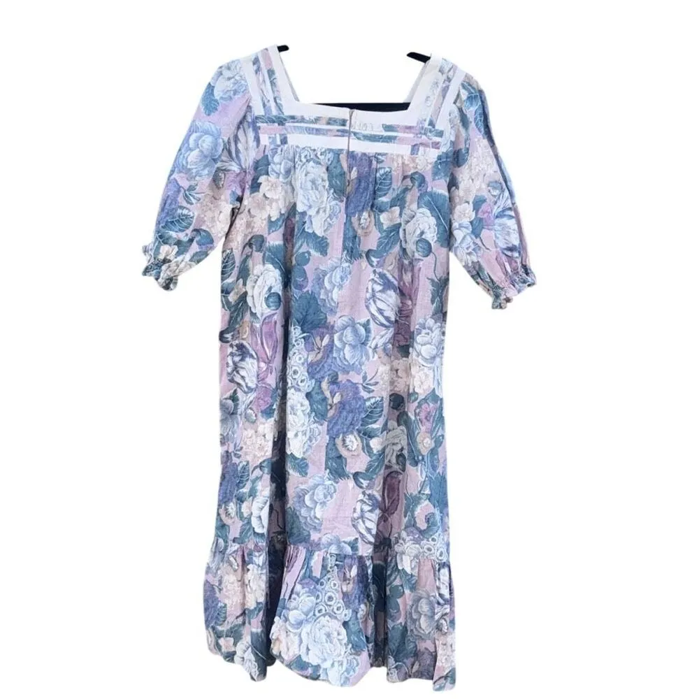 Vintage Floral Cottage Prairie Core Dress MuMu Hawaiian Dress Blue Size M - Image 2