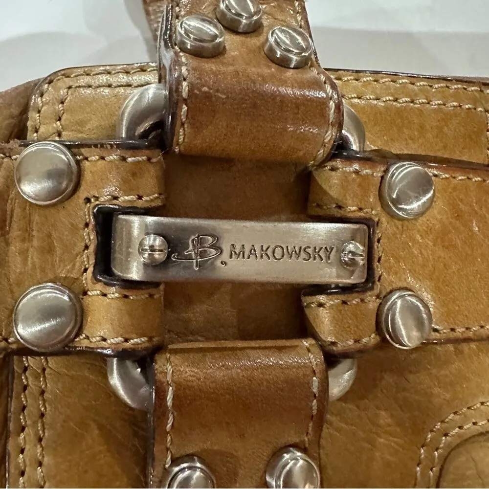 B. Makowsky Brown Tan Leather Shoulder Hobo Bag‎ - Image 6