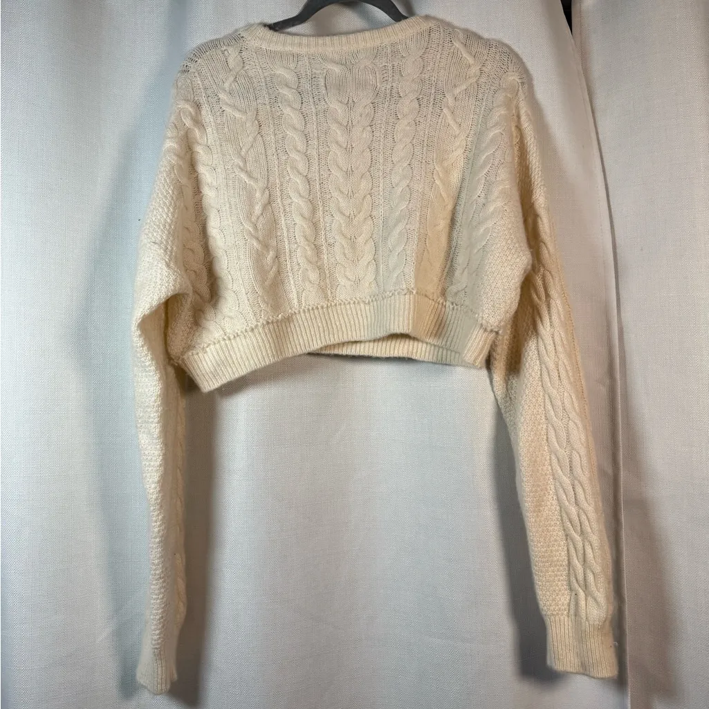 Re/Done Ivory White Cable Knit Cropped Sweater Size Small - Image 3