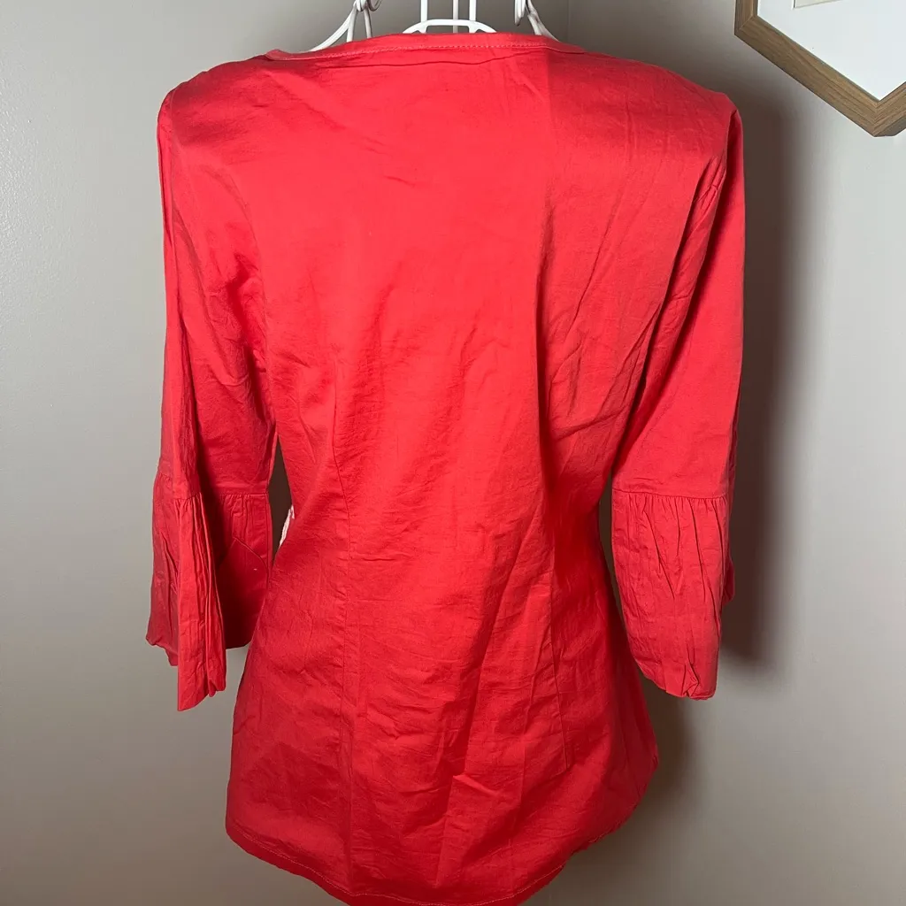 Almatrichi Madrid Spain Embroidered Flowers Balloon Sleeve Blouse/Jacket Sz 40/8 Orange - Image 3