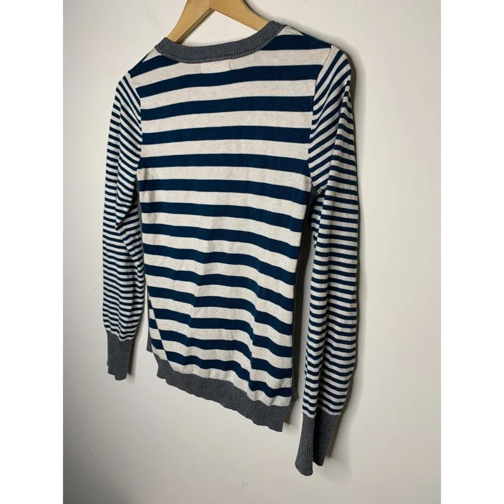 Pink Rose Sweater Womens Large Round Neck Striped Blue Aegean Pullover - Image 5