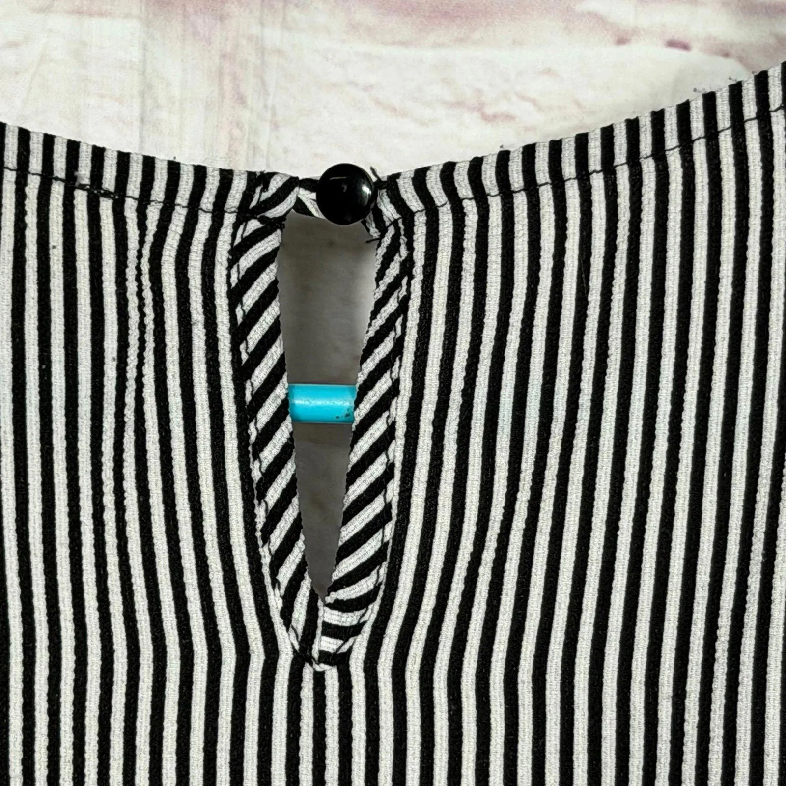 Monteau Large Black and White Striped Peplum Top - Image 6