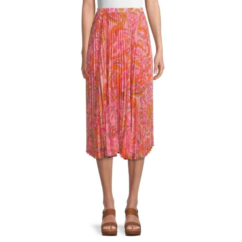 Delfi Collective Lilah Midi Skirt Size Medium Pink Paisley Pleated Boho Y2K - Image 3