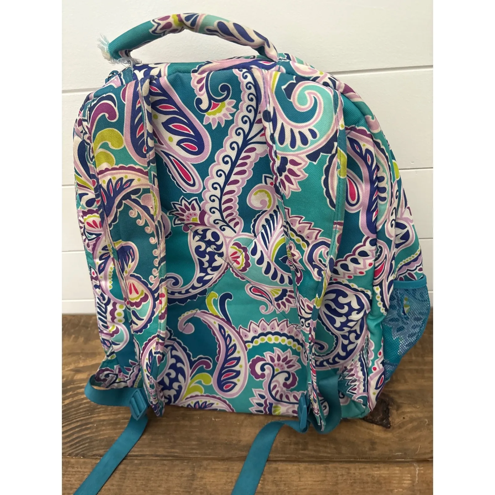 Vera Bradley Large Backpack Teal Paisley Print Large School Travel Bag - Image 3
