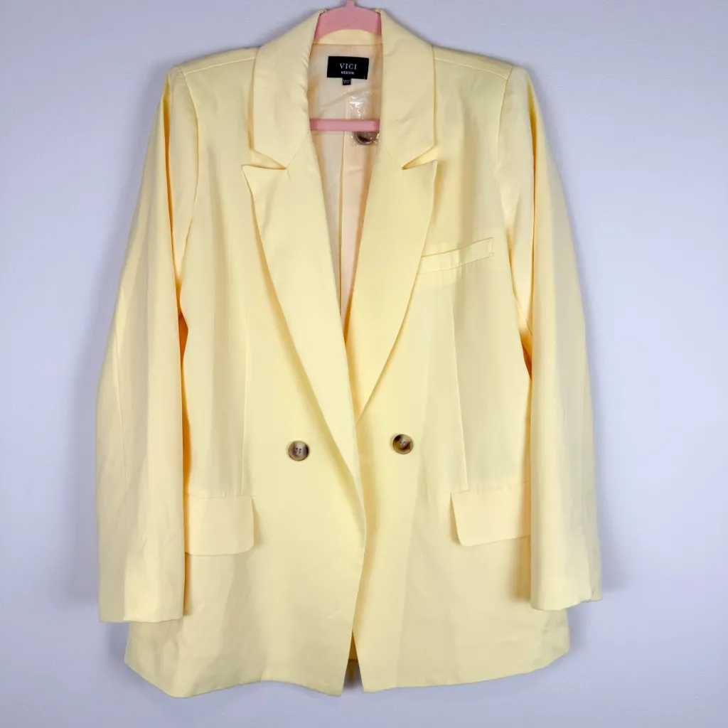 VICI  Glow Getter Double Breasted Blazer Lemon Yellow Oversized Size Medium - Image 5