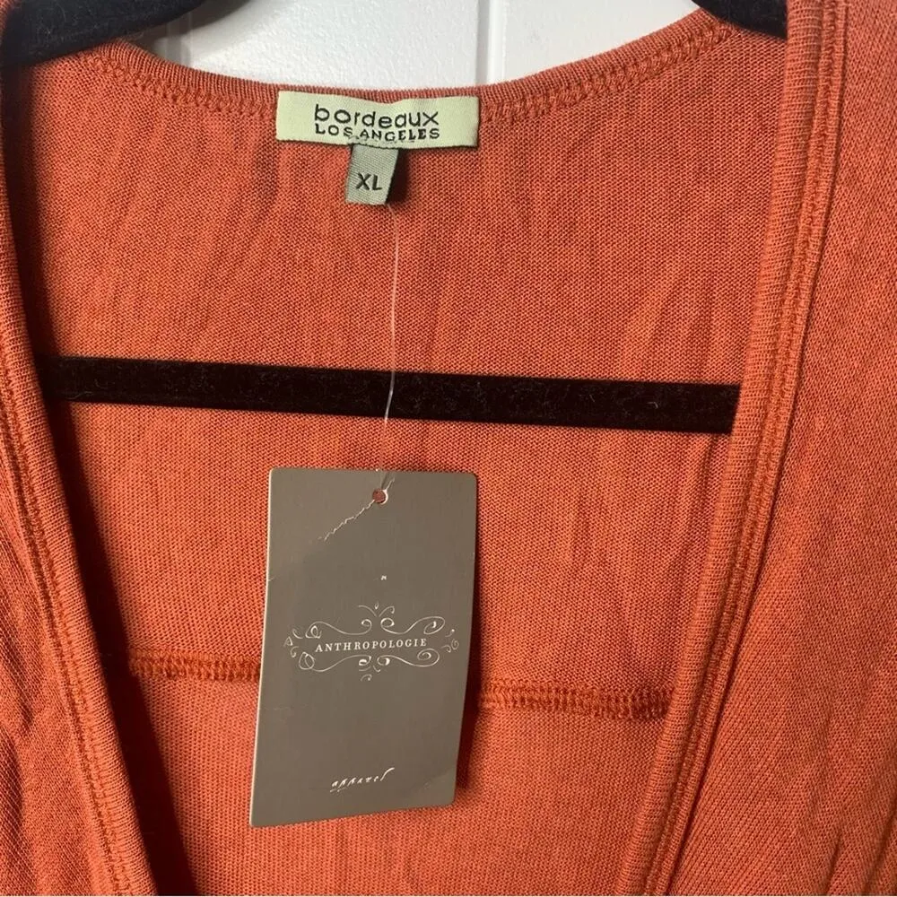 Anthropologie Bordeaux orange pumpkin‎ fall double breasted sweater cardigan XL - Image 3