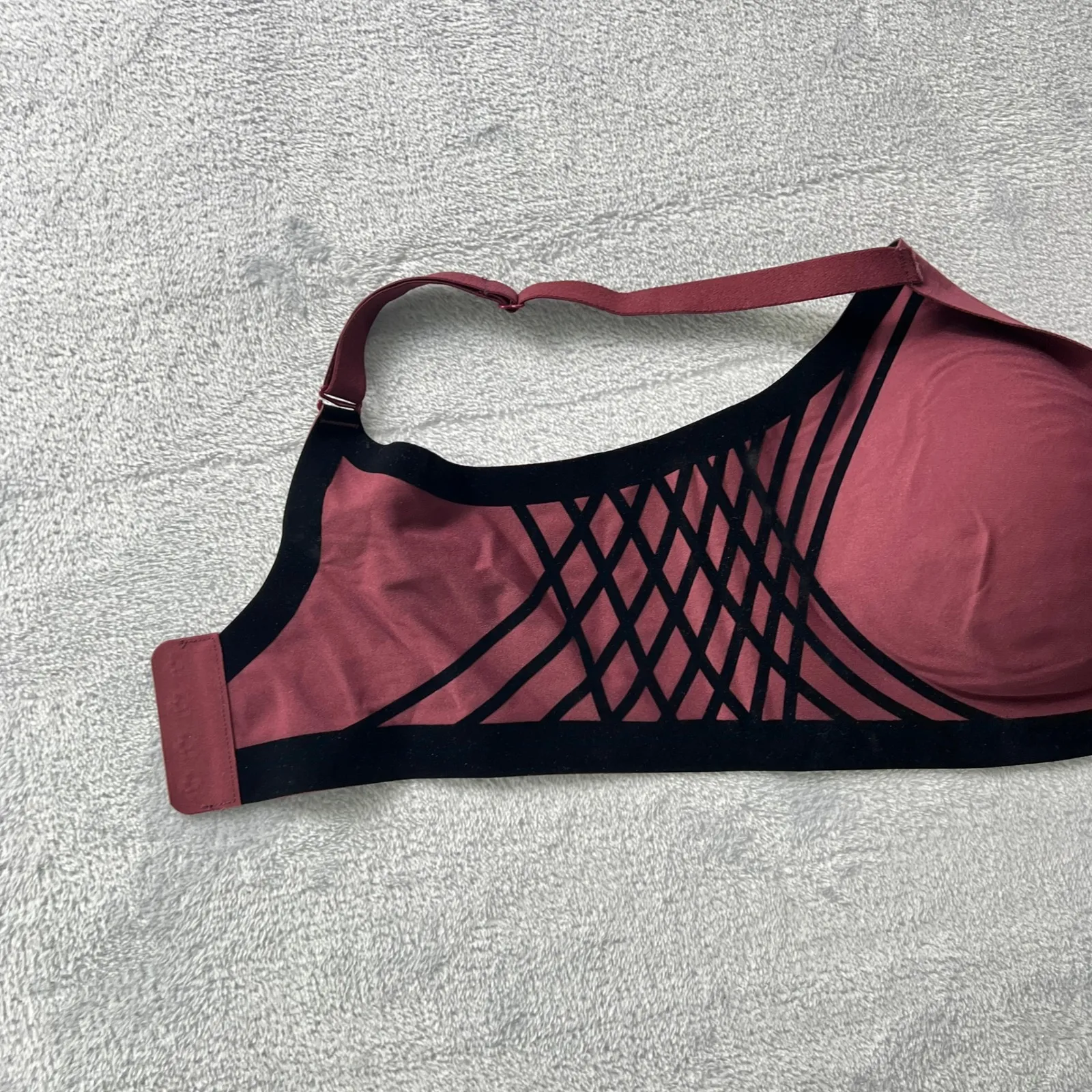 HONEYLOVE Silhouette Bra Burgundy Black Lattice Design Size 1X Style #LWBR0201 Purple - Image 6