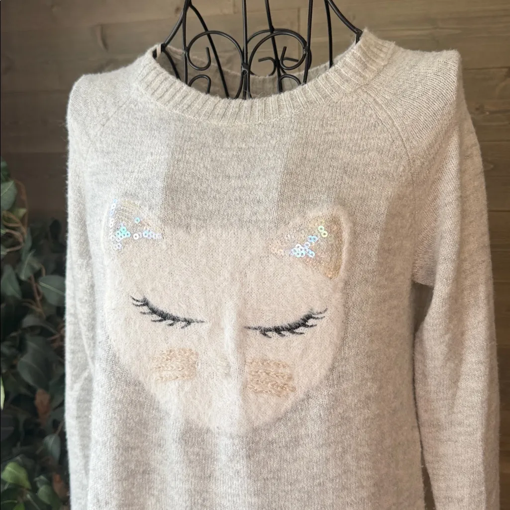 LC Lauren Conrad Cozy Cat Face sequence Sweater - Gray - Image 2