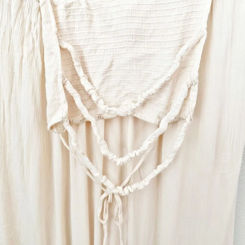 R. VIVIMOS | Summer Cotton Sexy Backless Long Dress Beige Nude Cream | Large - Image 8