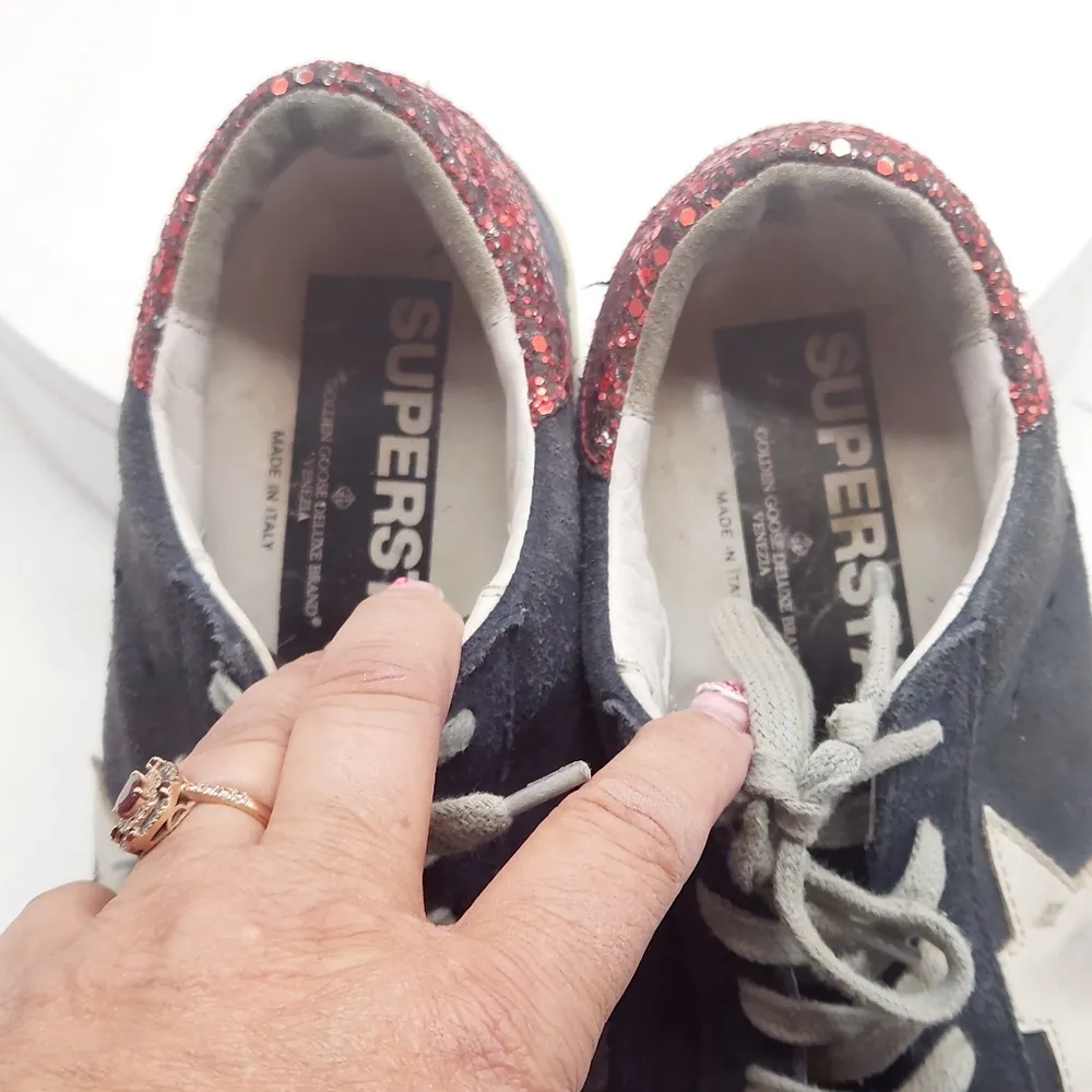 Golden Goose Super-Star Suede Blue & Red Sneakers Size 7 - Image 12