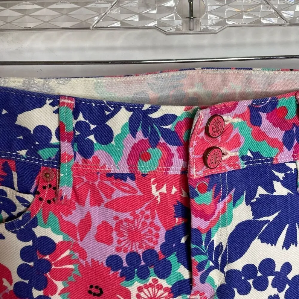 Lilly Pulitzer Worth Skinny Mini Print Secret Garden Floral Cropped Jeans 6 Pink - Image 8