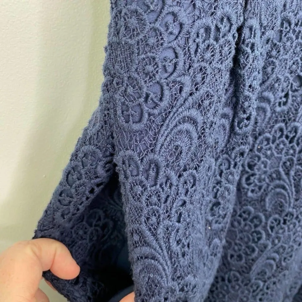 Club Monaco Navy Blue Lace Embroidered Short Sleeve Mini Dress Women’s Size 2 - Image 4