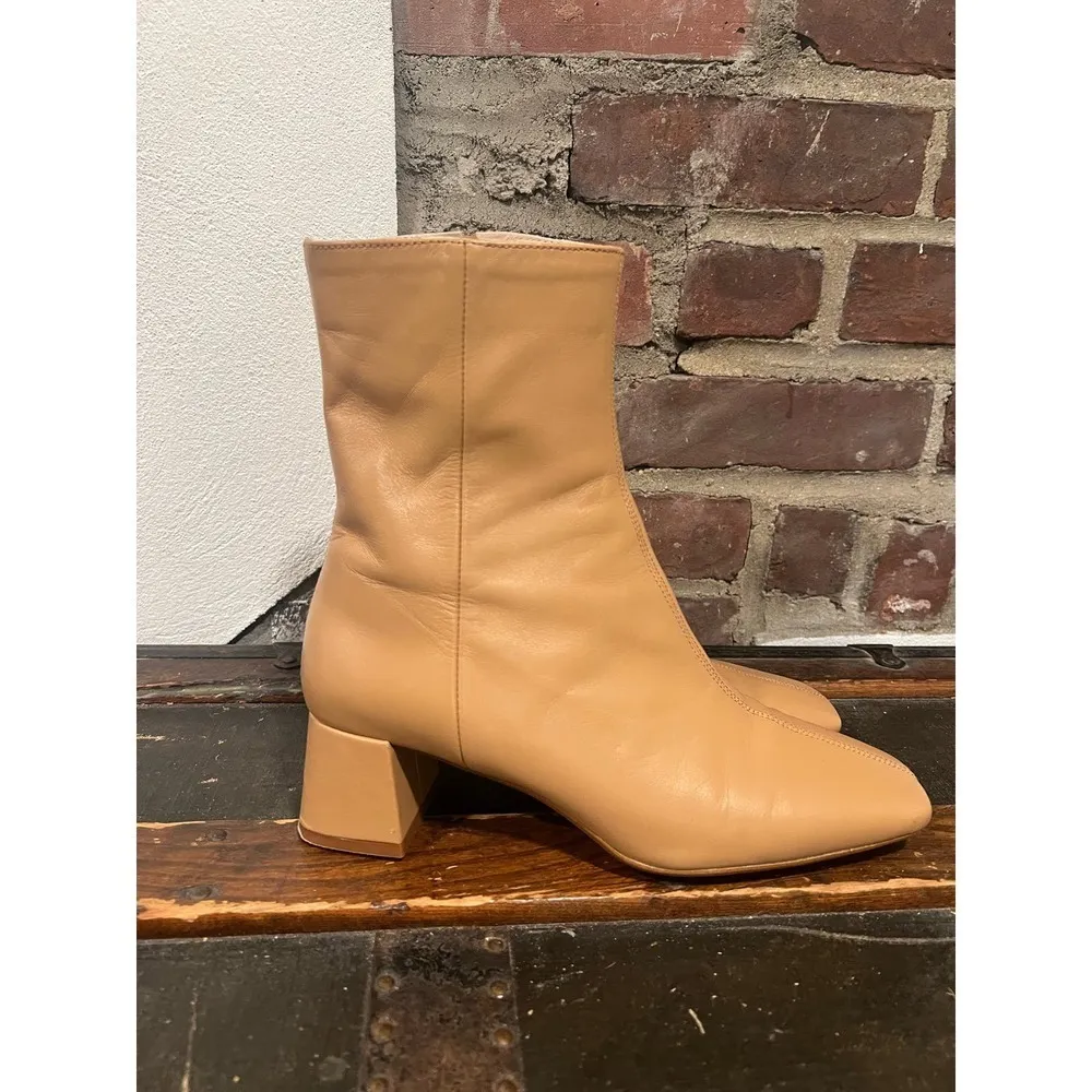 ZARA Leather High Block Heel Ankle Boots - Image 4