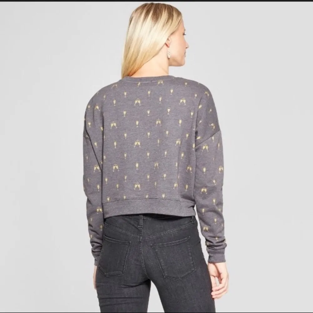 Fifth Sun HOLIDAY CHEERS Gray Crop Sweater 2XL - Image 2