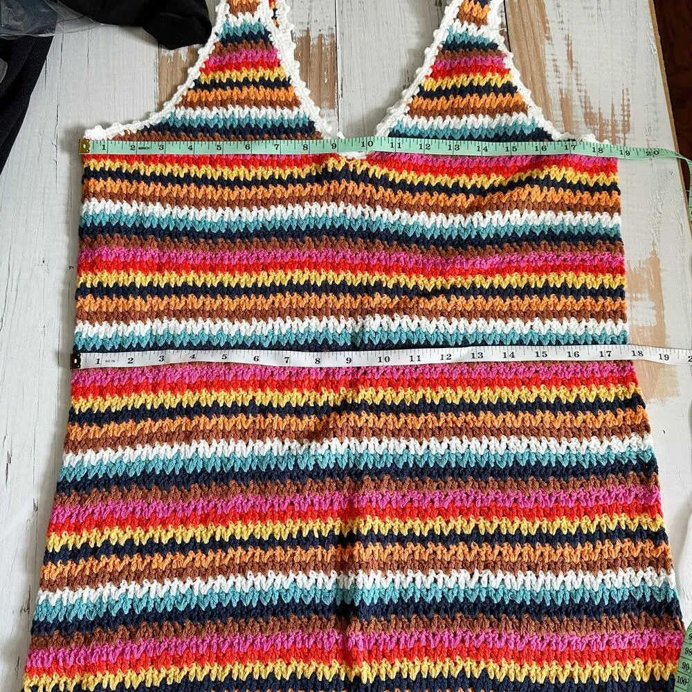 Marine Layer Viv Crochet Multi Stripe Casual Beach Midi Dress Boho Medium - Image 9