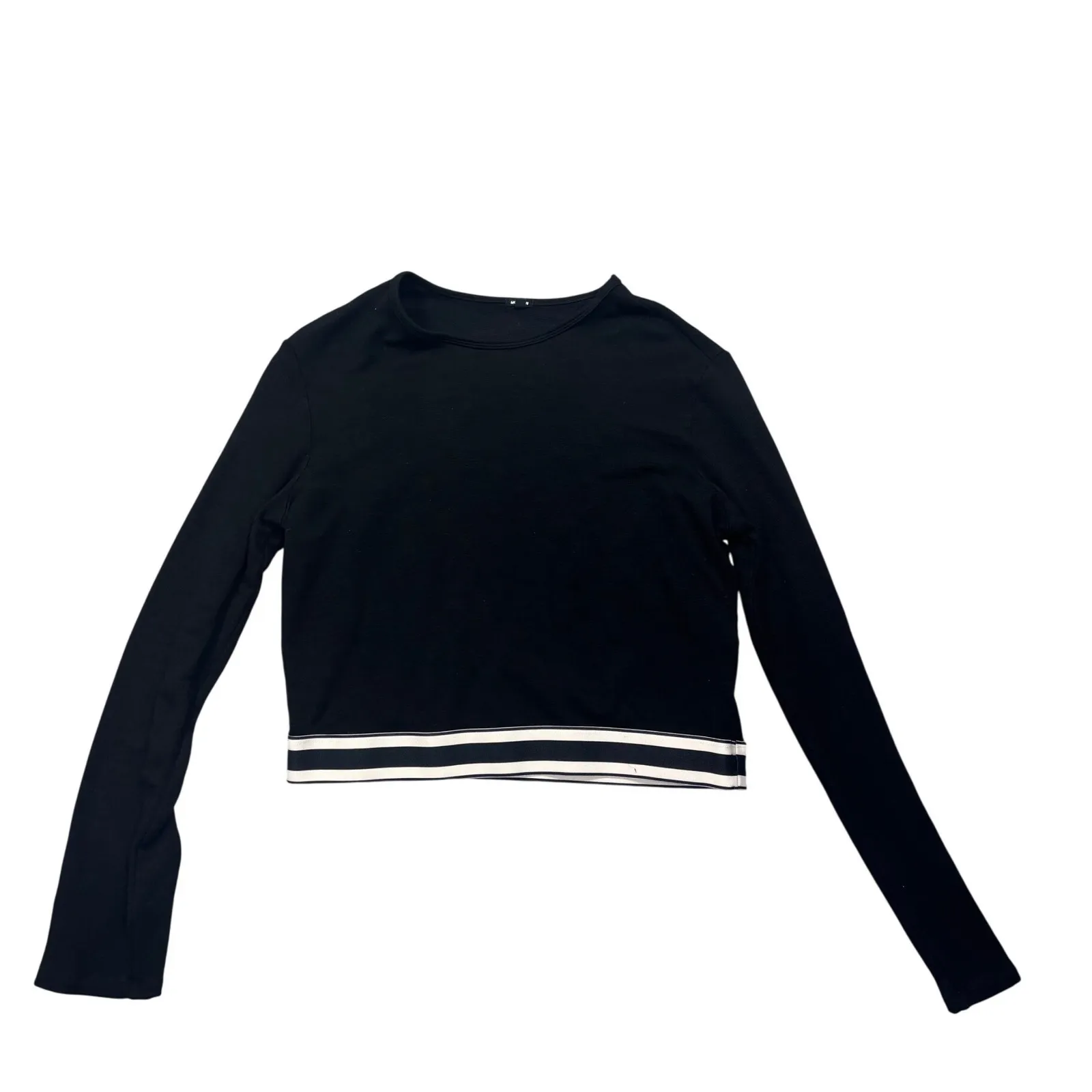MONROW Medium Black Long Sleeve Crop Top Sweatshirt & Jogger Pants Supersoft Set - Image 2