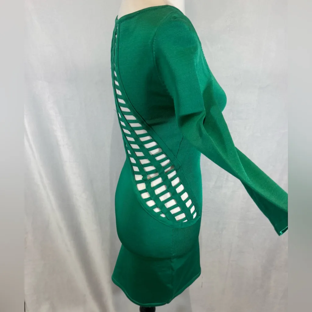 Bebe sexy green long sleeve exposed cutout sweater bodycon dress size small - Image 6
