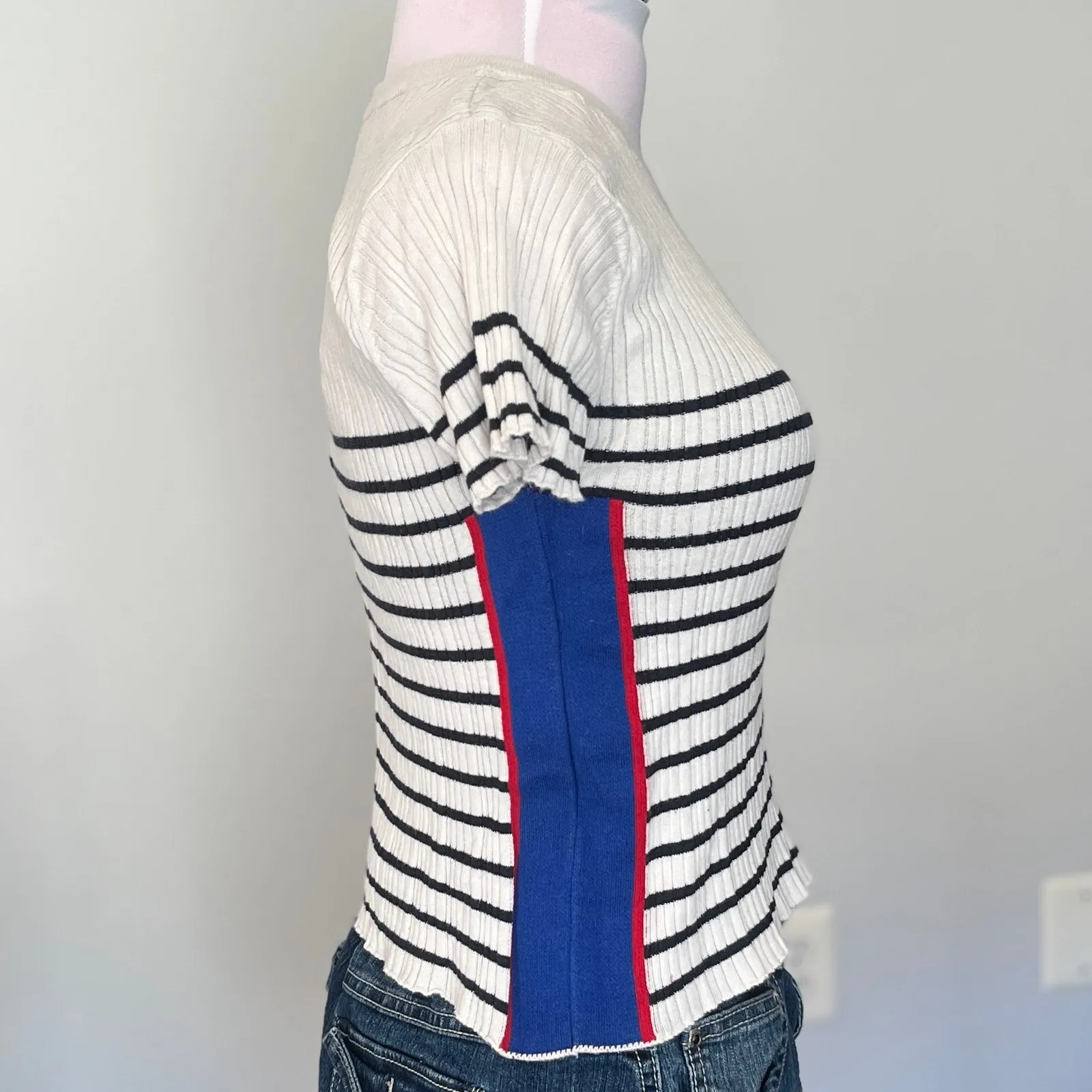 VTG United Colors of Benetton | Striped Ribbed Knit Tee | Preppy Y2K Top - Image 3
