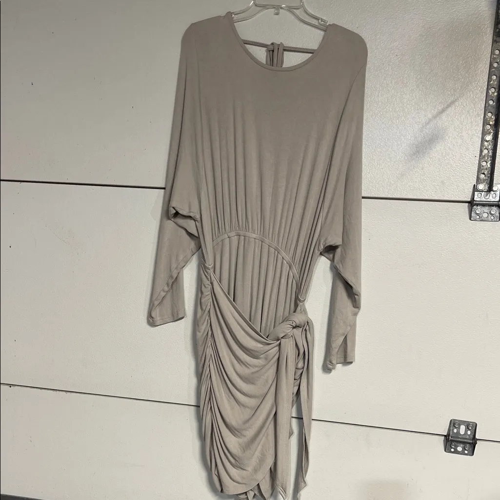 FREE PEOPLE BEACH SIESTA CONVERTIBLE WRAP MINI DRESS GRAY BEIGE LARGE - Image 3