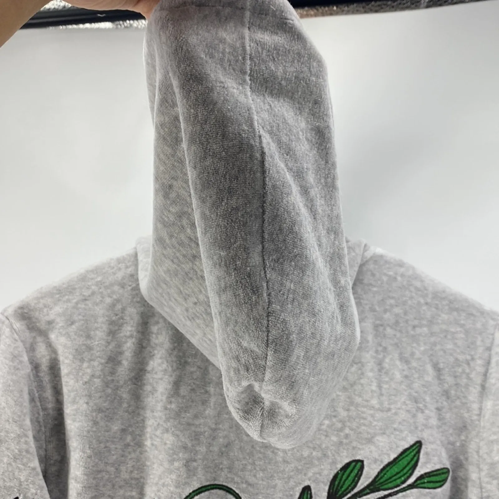 Escada Sport grey full zip embroidered bedazzled Y2K hoodie size S velvet floral Gray - Image 8