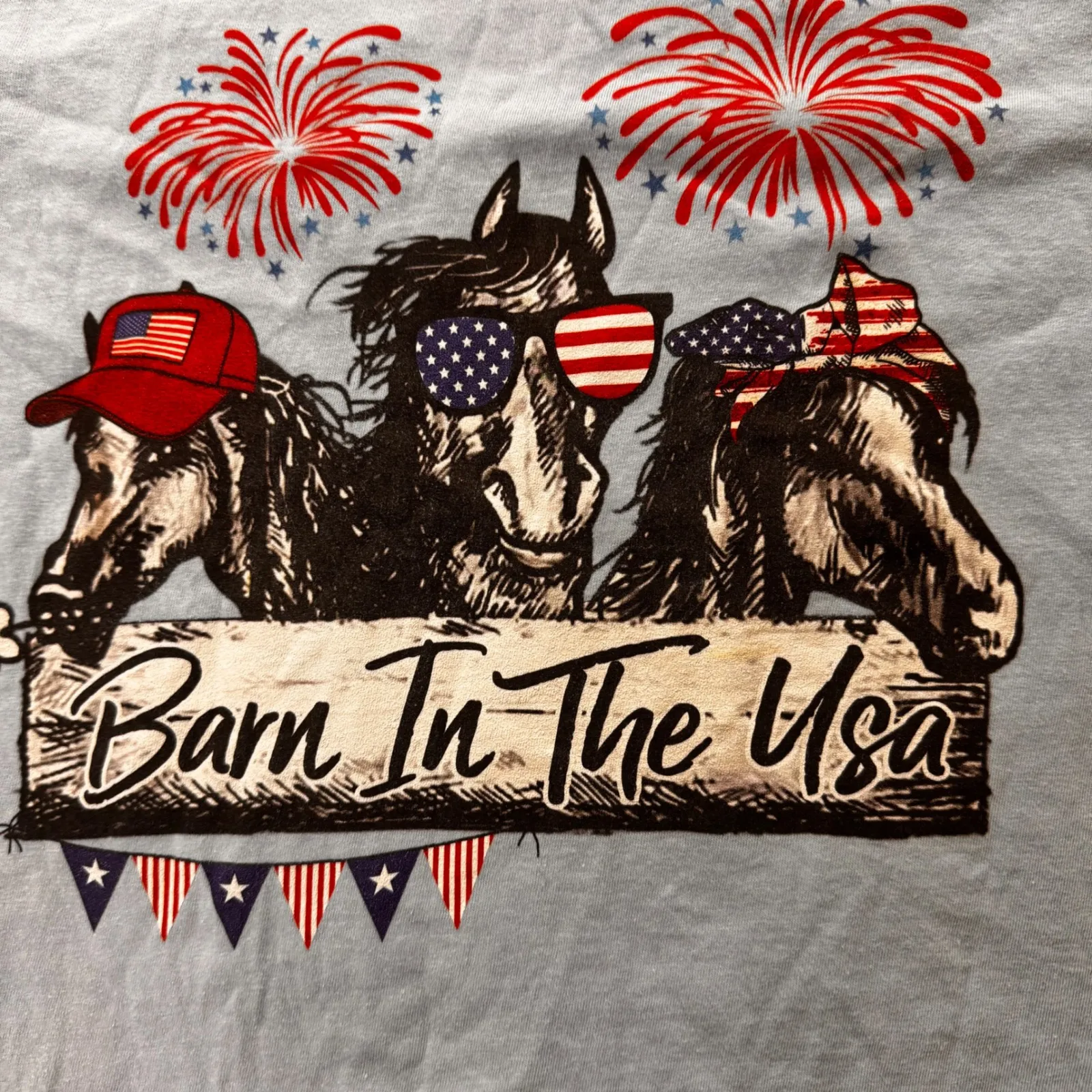 Barn In The Usa‎ Horse Graphic T Shirt Blue Red White Patriotic USA Size L Size L - Image 2