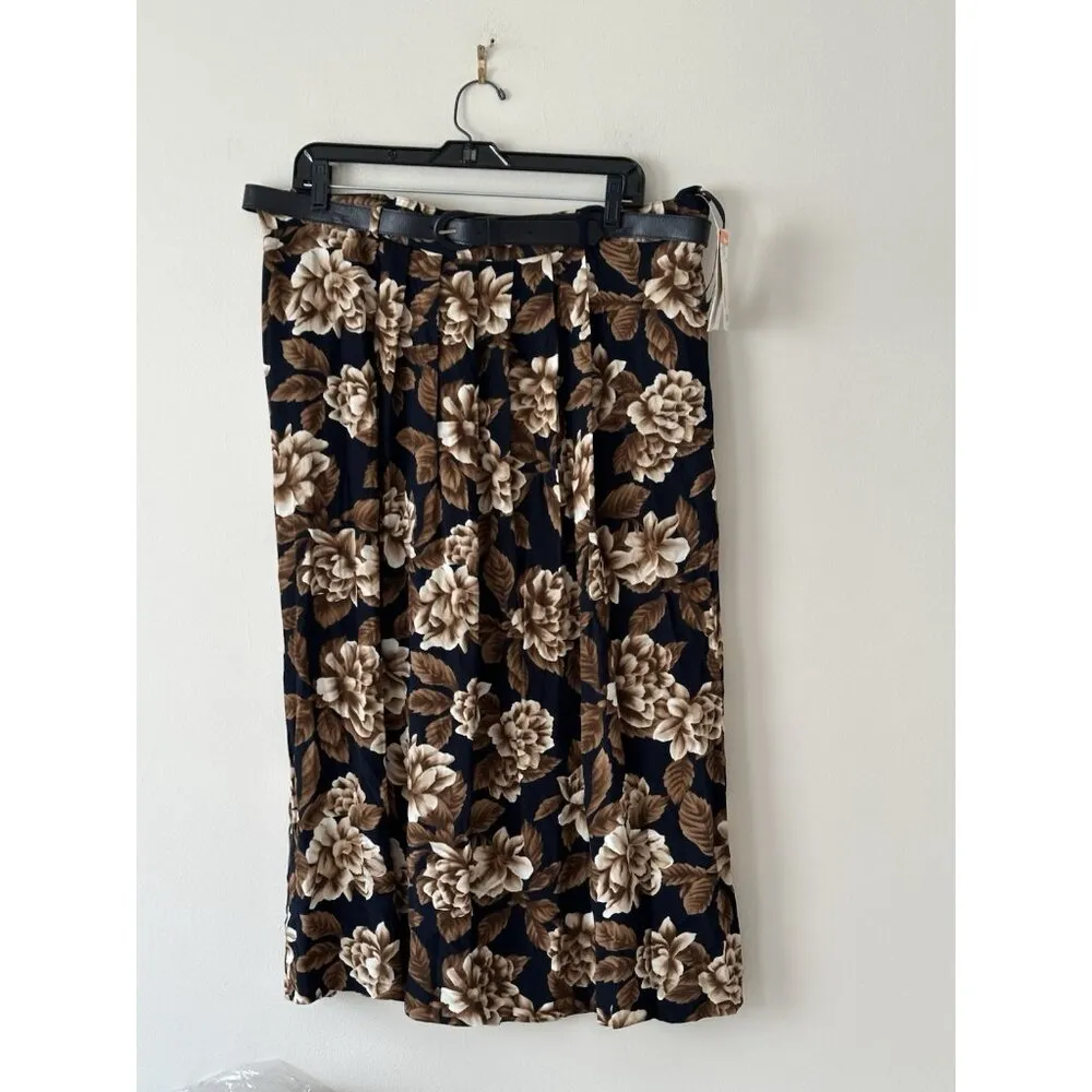Vintage Jones New York Vibrant Floral Pleated Skirt Belted Side Button Sz 22 NWT - Image 3