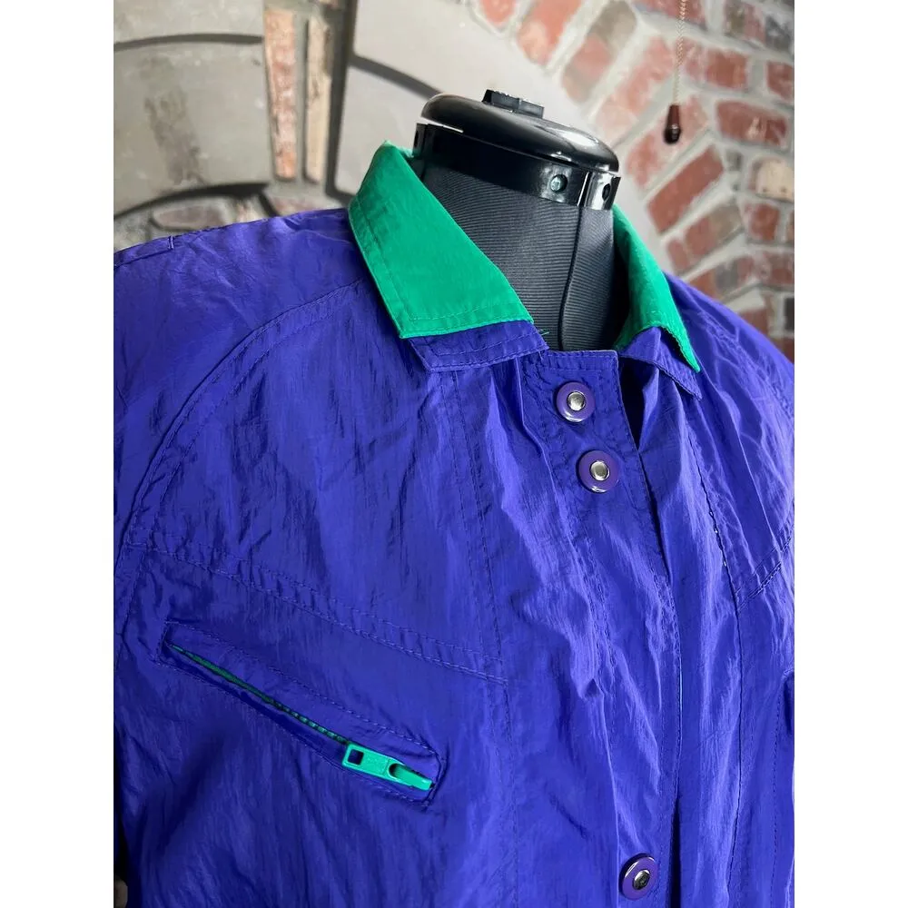 cobblestone  jacket windbreaker green purple 1980s snap front double collar - Image 3