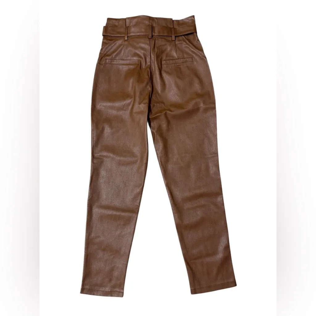 LUCY PARIS Faux Leather Paperbag Waist Pants S Brown $98 Retail NWT - Image 11