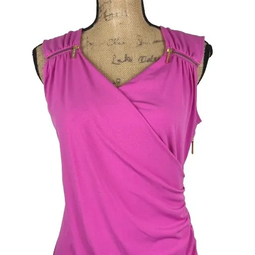 Michael Kors Hot Pink Sleeveless Zipper Accent Ruched Sheath‎ Dress Size 8 - Image 2