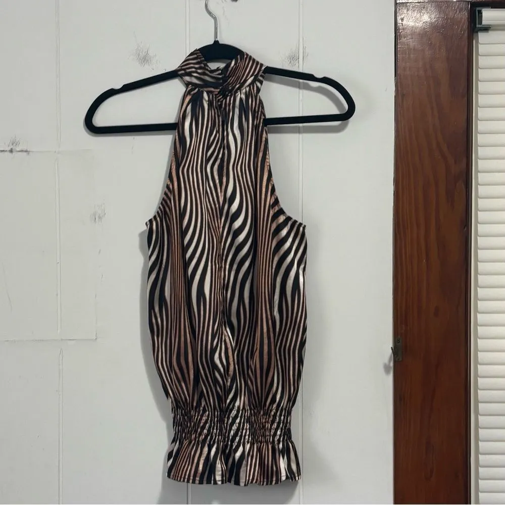 Y2K‎ Guess Brown Zebra Print Halter Blouse Medium - Image 5
