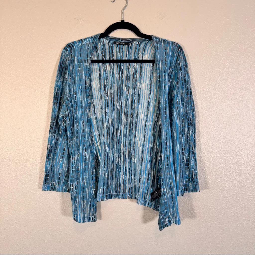 Nic & Zoe Blue Linen Blend Open Front Cardigan Sweater Womens MP Fall Casual - Image 5