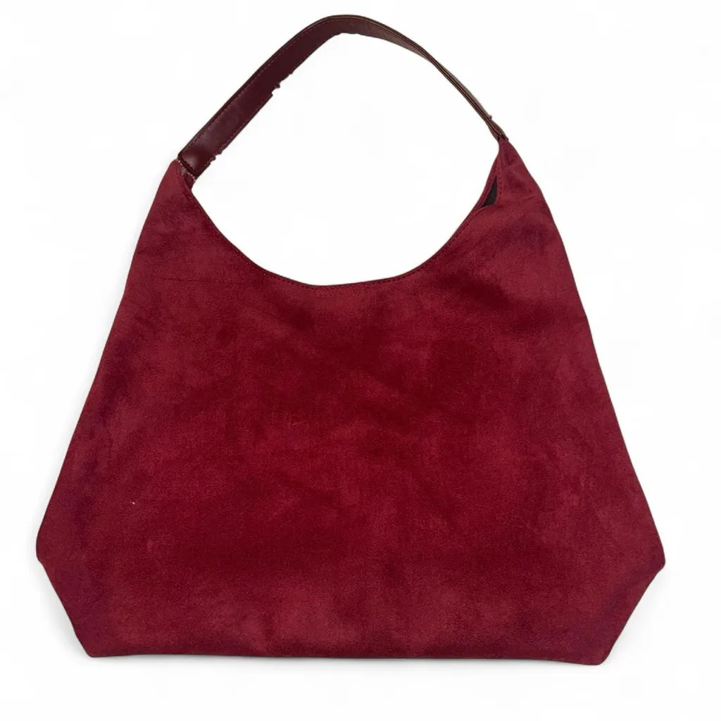 Elegant Burgundy Suede Hobo Bag Red - Image 3