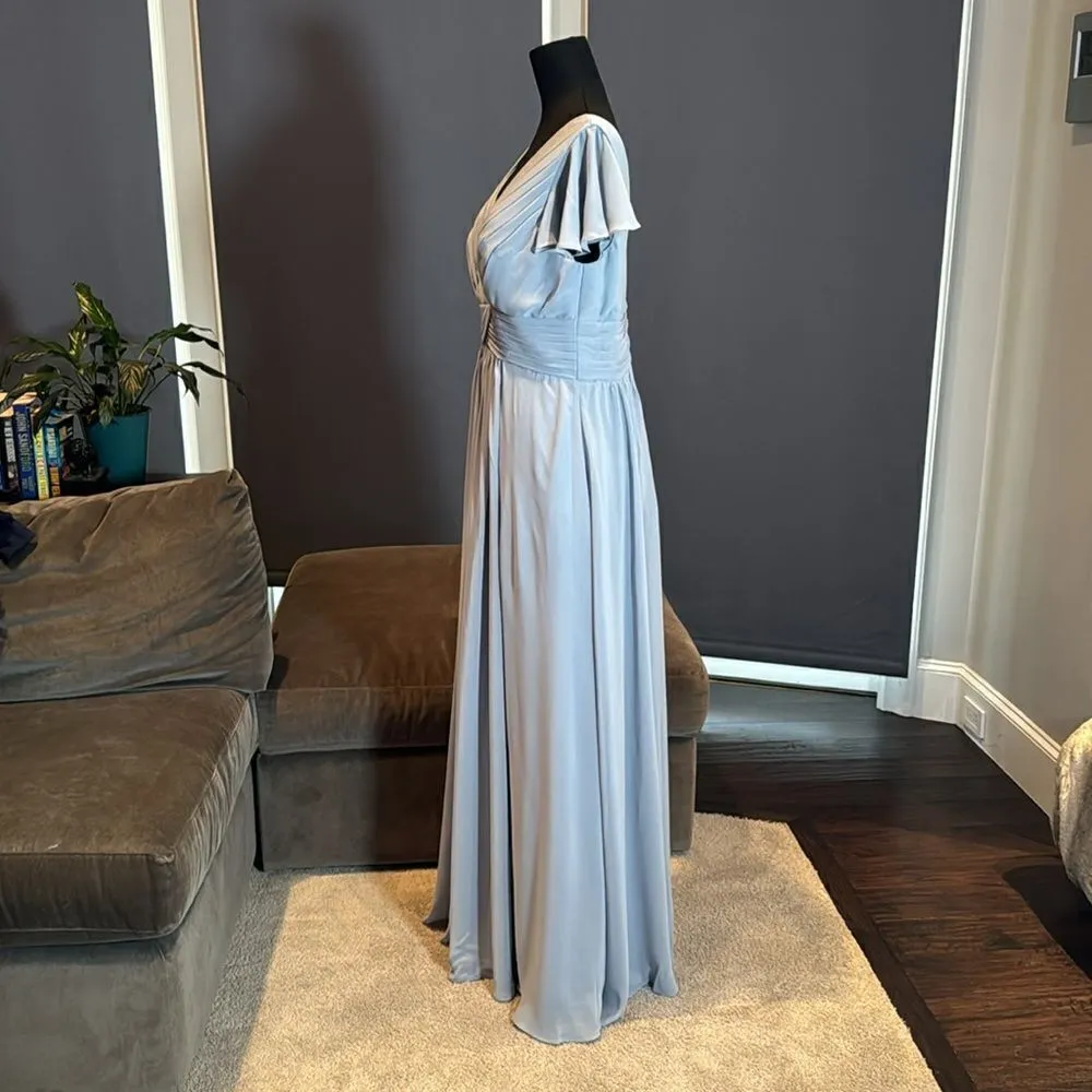 Women’s Blue/Gray Full Length Chiffon Formal Dress FlutterSleeves Size 16 - Image 6