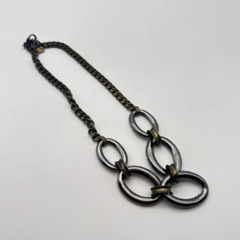 Loft‎ Chunky Pave Two Tone Gunmetal Choker Necklace Statement Punk Grunge Goth - Image 12