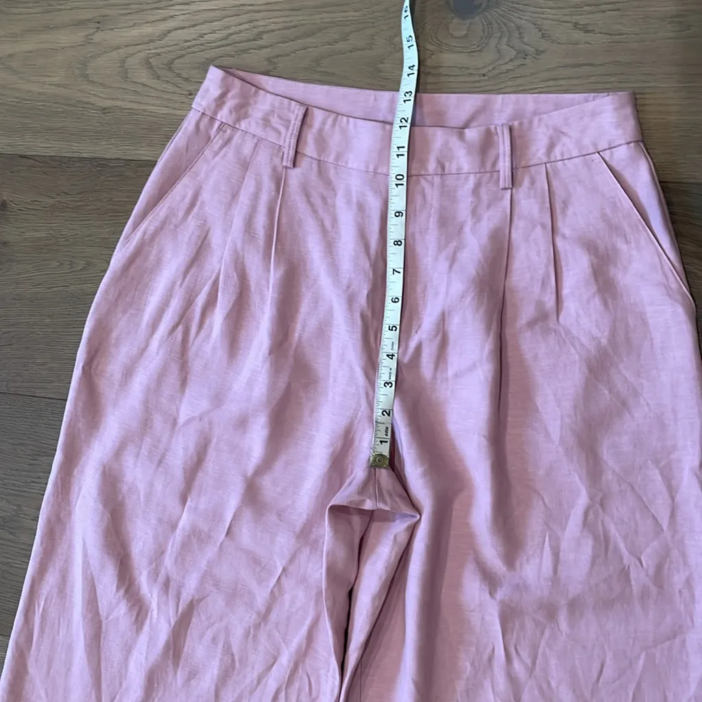 Ryegrass Wide Leg High Rise Cropped Pants Pleated Size 8 NWOT Linen Blend Pink - Image 4