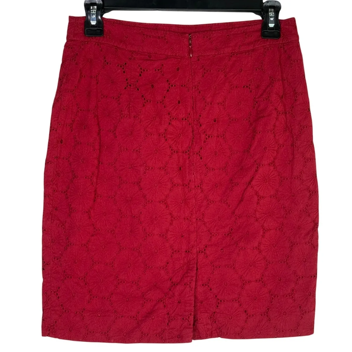 J. Crew The Pencil Mini Skirt Floral Eyelet Lace Lined Back Zip Up Slit 2 P Red - Image 12