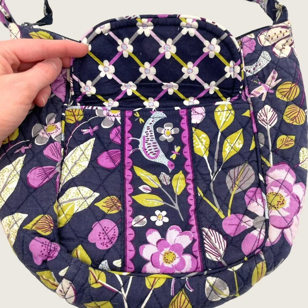 Vera Bradley Clare Floral Nightingale Purple Navy Birds Medium Zip Crossbody Bag - Image 3