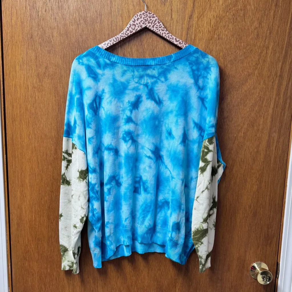 Sundance Summer Skies Long Sleeve Knit V-Neck Tie Dye Sweater Blue Green XL - Image 10